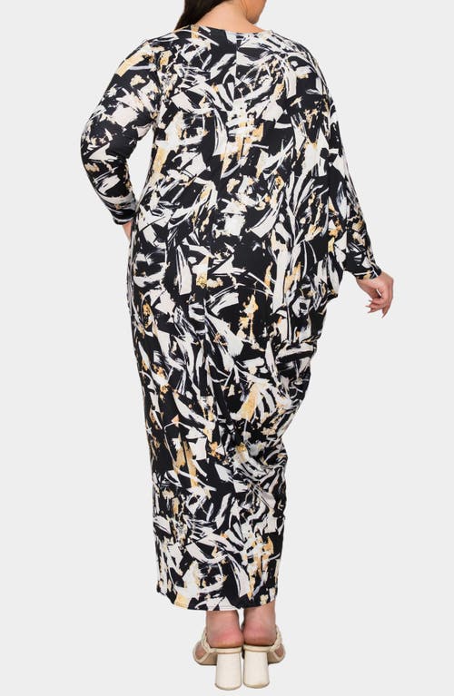 L I V D Asher Asymmetrical Long Sleeve Stretch Maxi Dress In Black Taupe