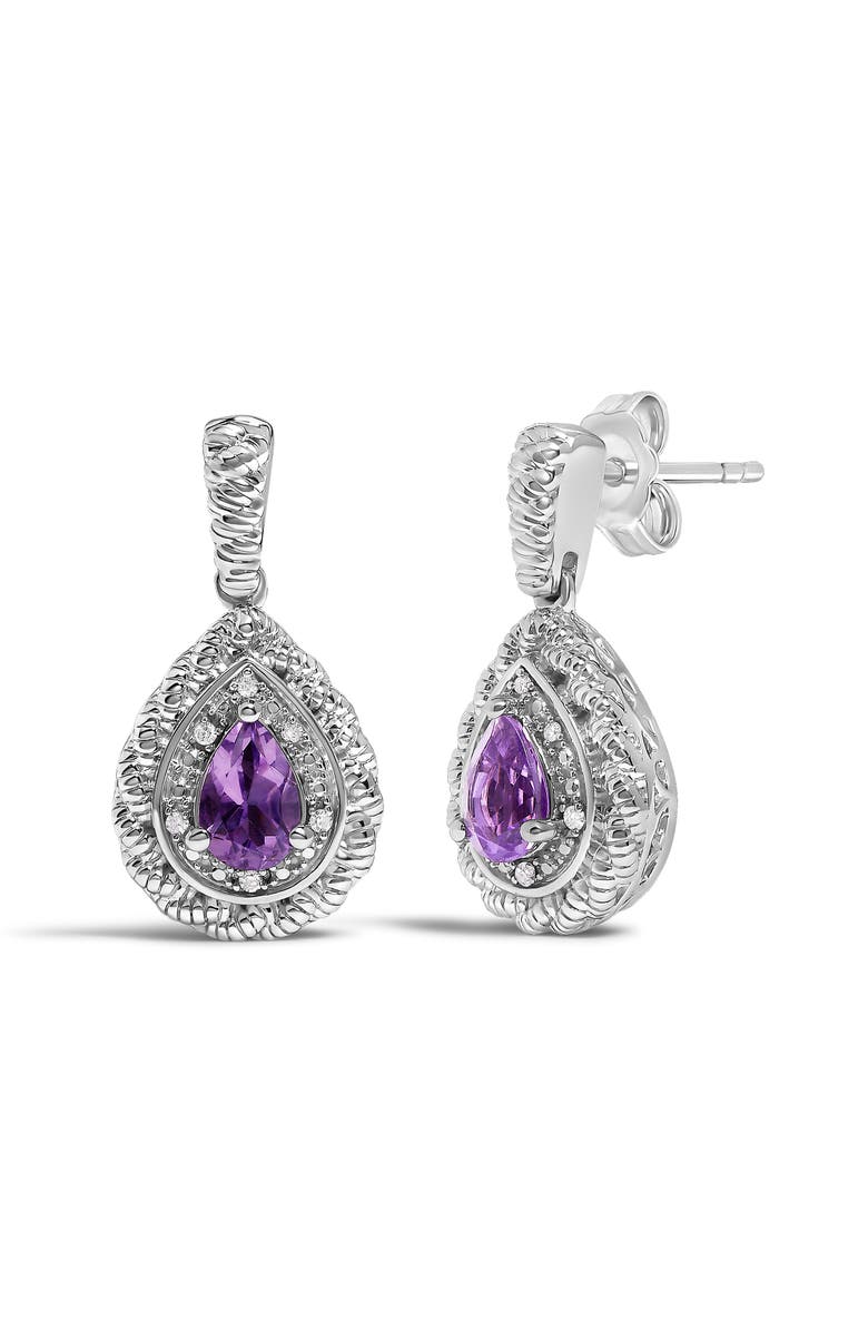 Haus of Brilliance Sterling Silver Pear Cut Amethyst and Diamond Accent Teardrop Drop Earrings, Alternate, color, Silver