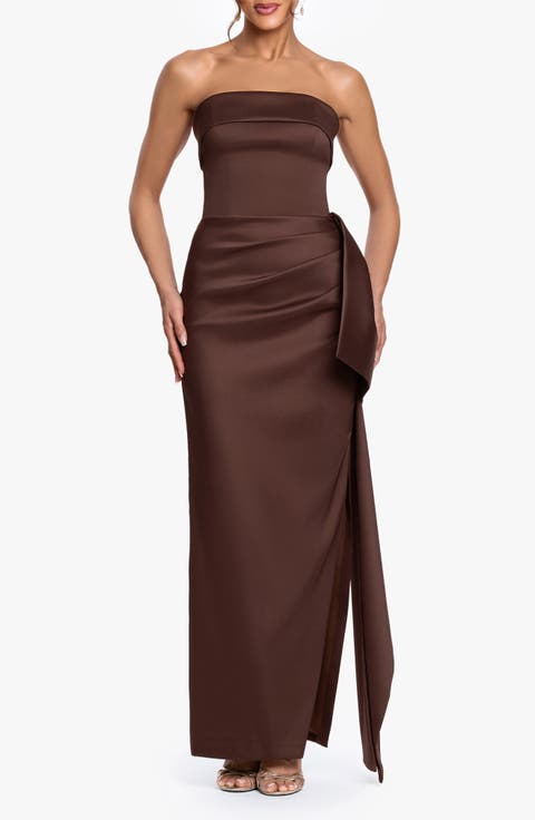 Ruffle Strapless Mikado Column Gown