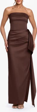 Xscape Evenings Ruffle Strapless Mikado Column Gown