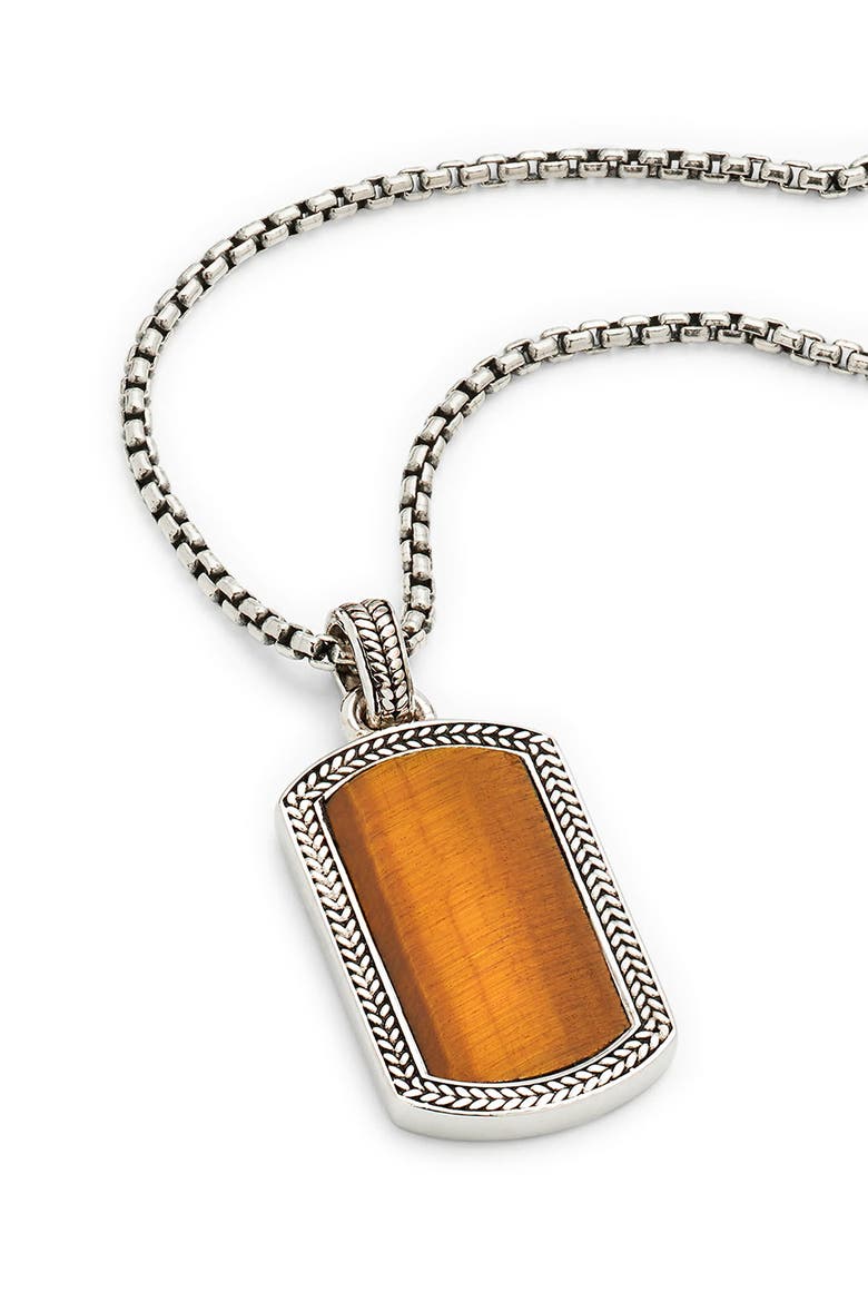 Sterling Silver & Gemstone Dog Tag Pendant Necklace, Alternate, color, BROWN