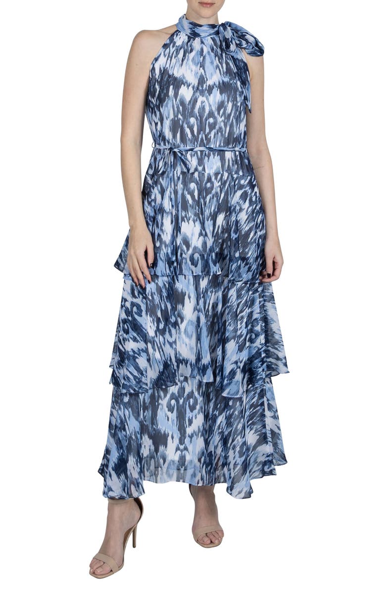 Julia Jordan Tiered Tie Neck Maxi Dress, Alternate, color, 