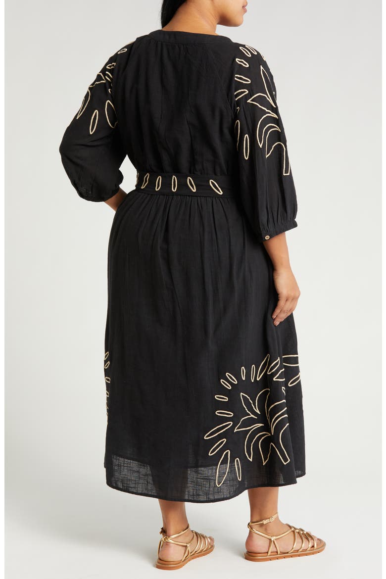 Eliza Embroidered A-Line Dress, Alternate, color, BLACK