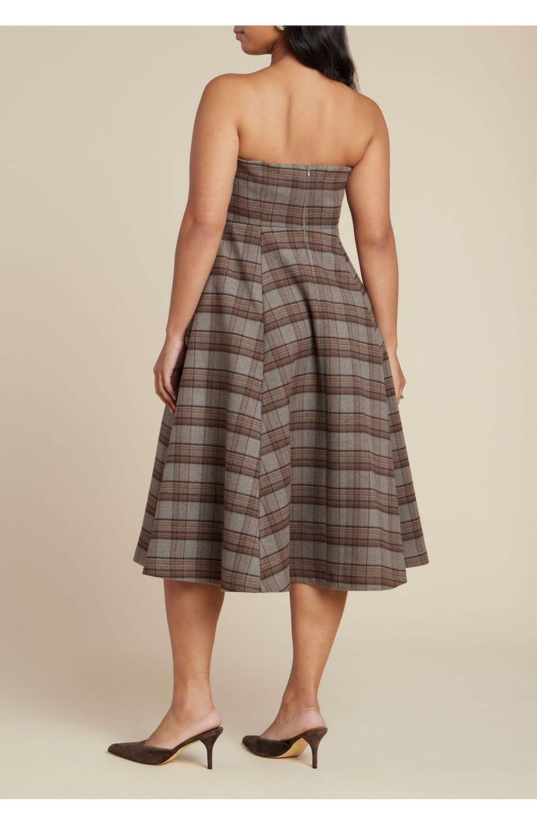 ELOQUII Plaid Fit And Flare Midi Dress, Alternate, color, Grey Brown Plaid