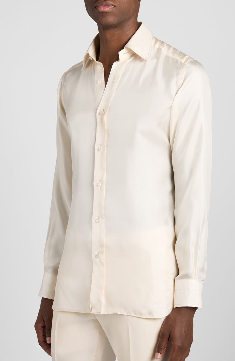 TOM FORD Slim Fit Washed Silk Button-Up Shirt, Alternate, color, Ivory