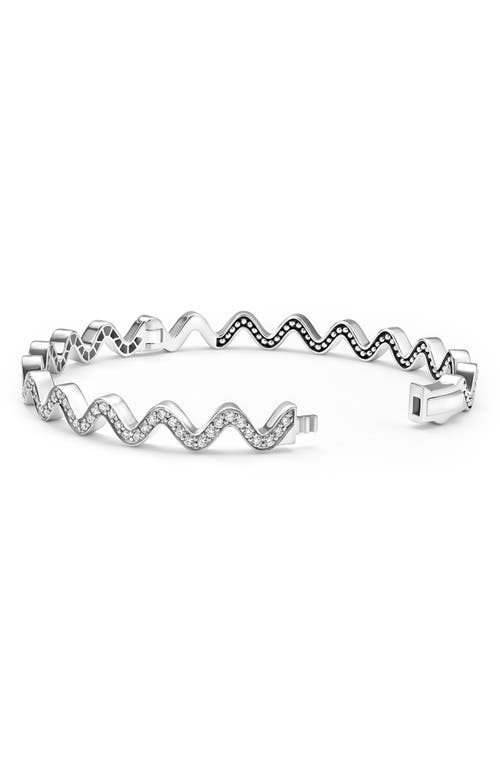 Lagos Sterling Silver Caviar Spark Diamond Wavy Bangle Bracelet In Silver