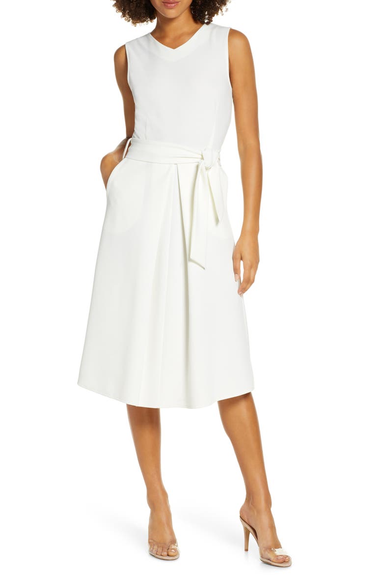 Tie Waist Midi Dress, Main, color, WHITE