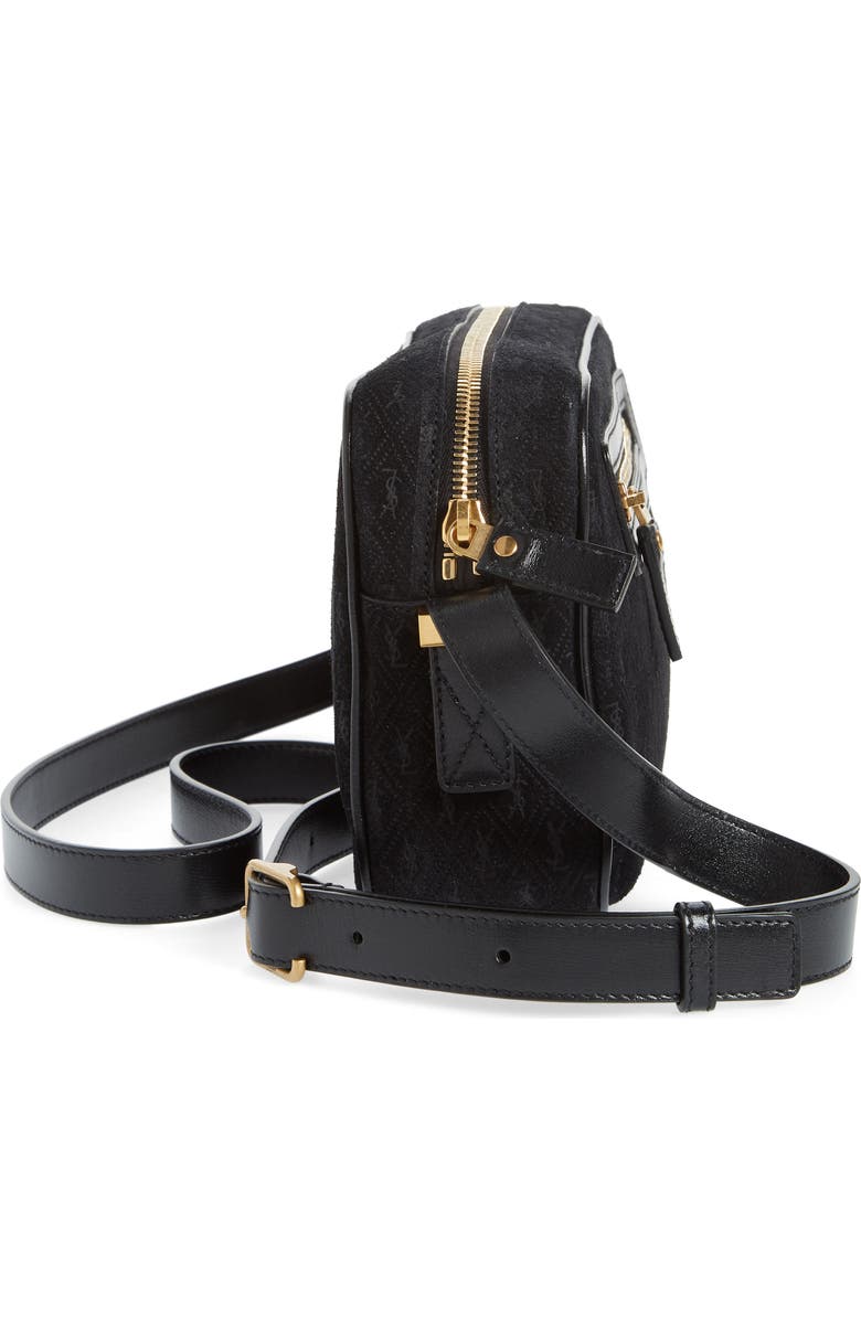 Saint Laurent Monogram Debossed Suede Camera Crossbody Bag, Alternate, color,