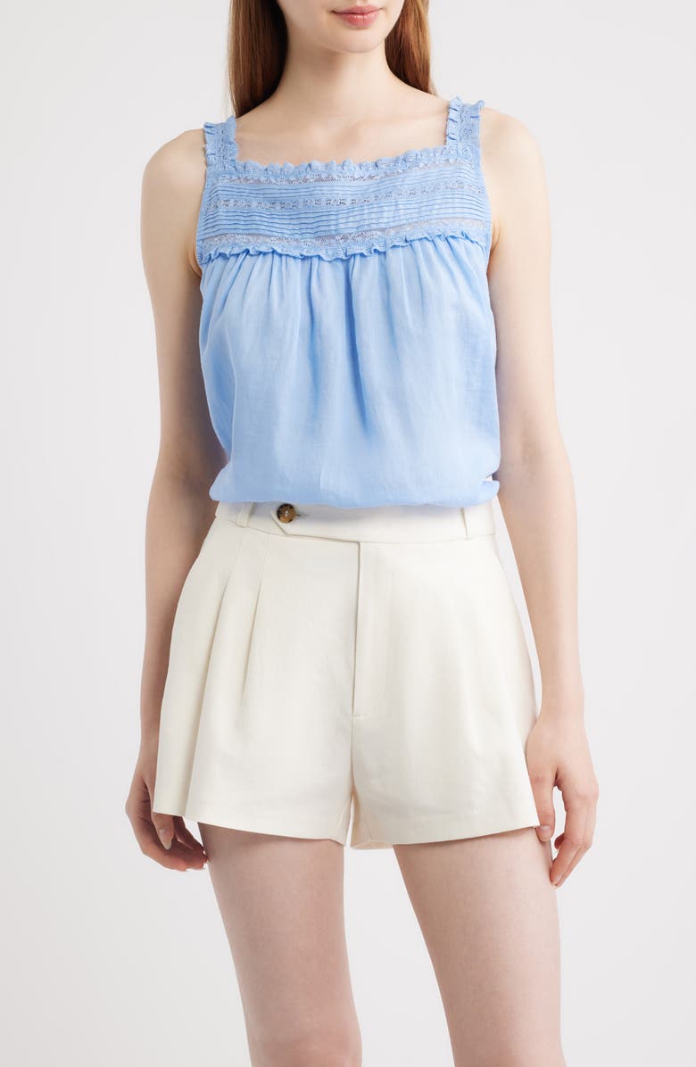 DÔEN Benita Pintuck Lace Woven Top, Main, color, Bluejay