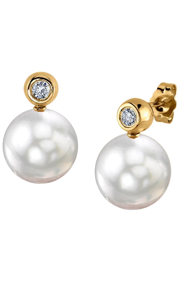 White South Sea Pearl & Diamond Dakota Earrings, Main, color, Yellow Gold