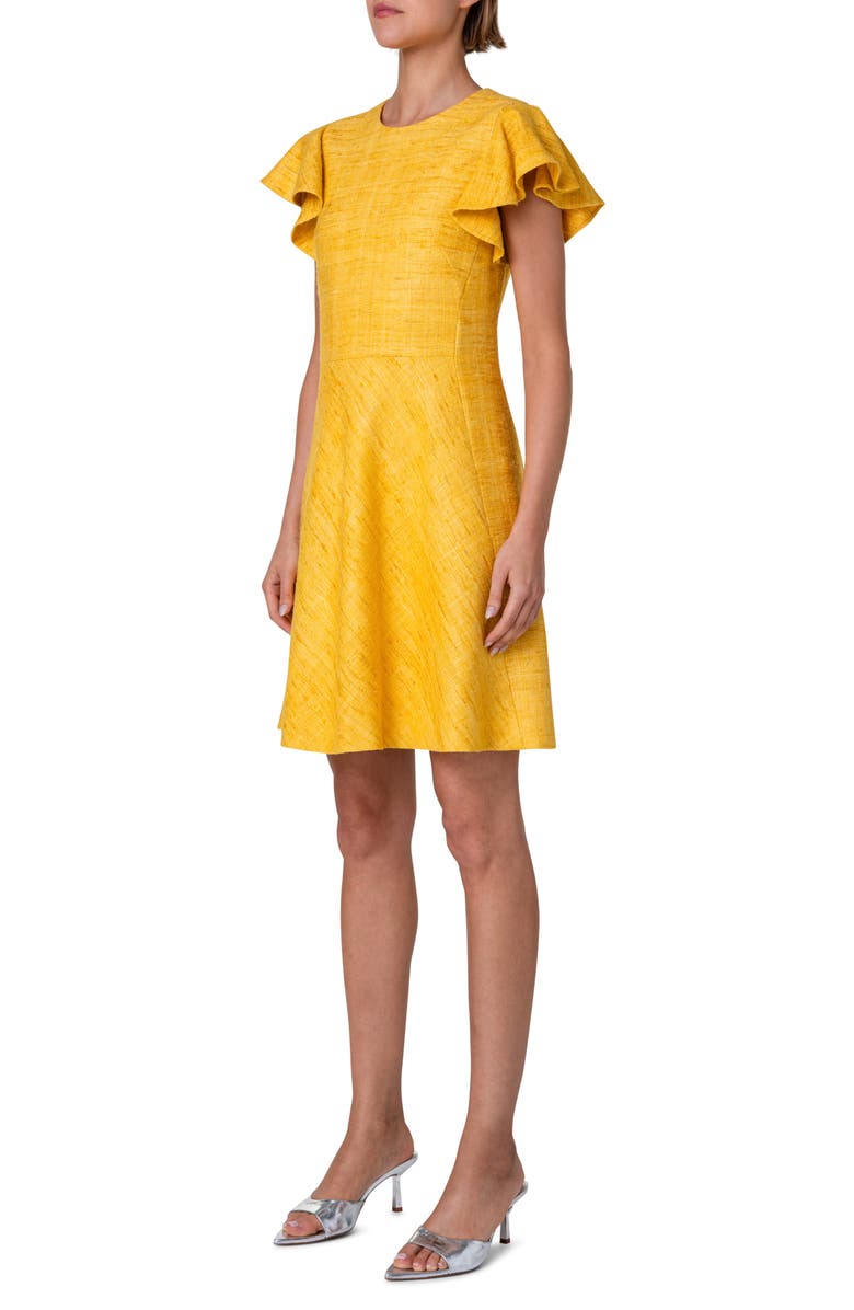 Akris punto Ruffle Sleeve Silk Tweed Dress, Alternate, color,