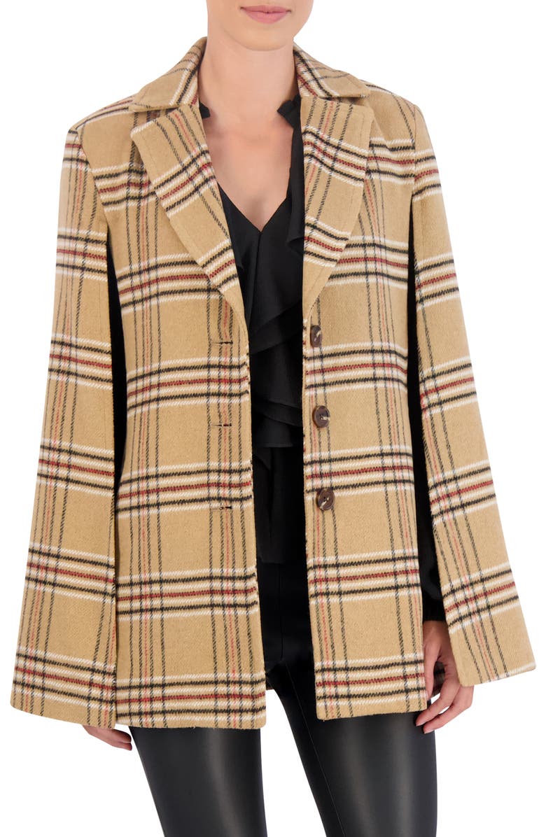 Ookie & Lala Plaid Cape Coat, Alternate, color, Camel/ Black