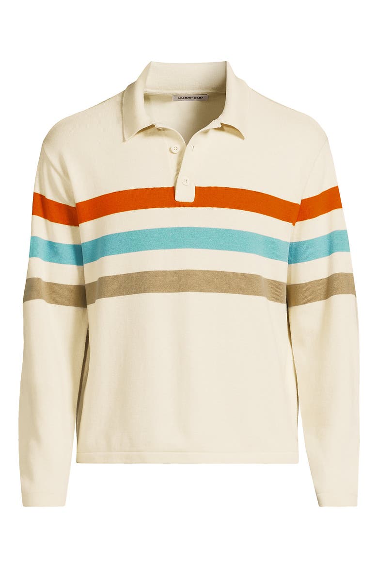 Long Sleeve Cotton Rugby Sweater Polo, Alternate, color, Ivory Latte Multi Stripe
