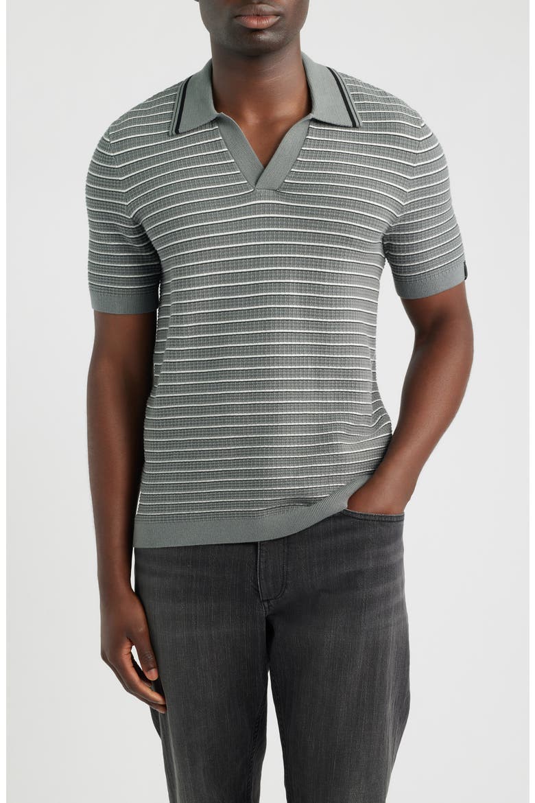Aaron Stripe Johnny Collar Polo, Main, color, GREY STRIPE