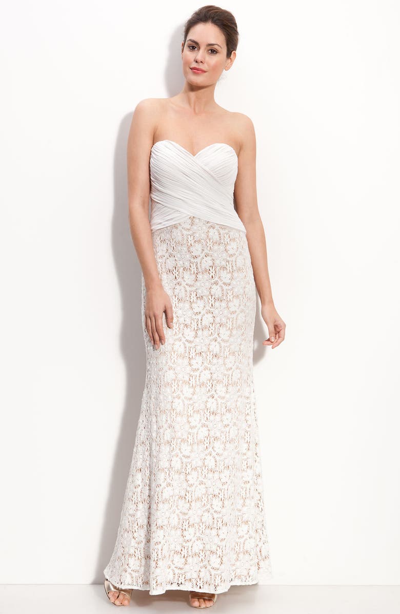 JS Collections Chiffon & Lace Strapless Gown, Main, color, 