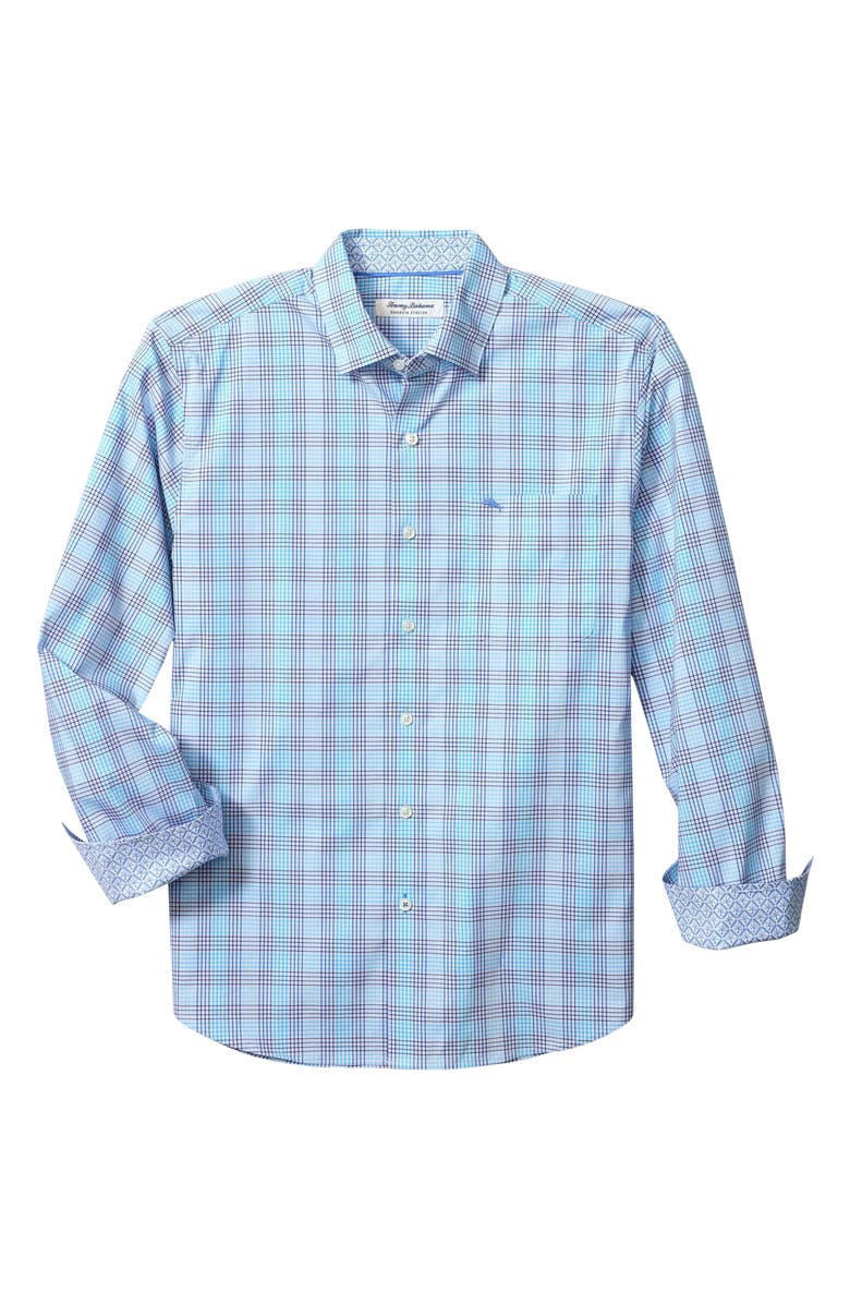 Tommy Bahama Sarasota Stretch Sea Check IslandZone<sup>®</sup> Button-Up Shirt, Main, color, Chambray Blue