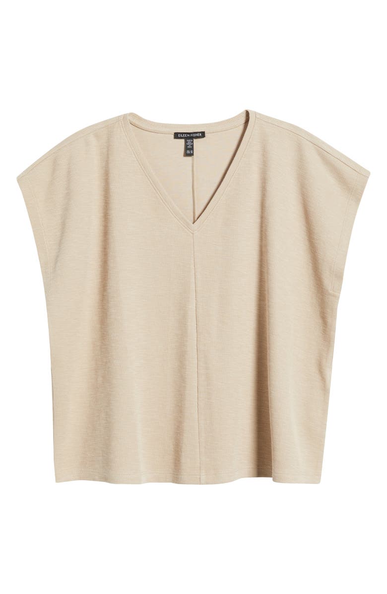 Eileen Fisher V-Neck Organic Cotton Crewneck T-Shirt, Alternate, color, Wheat