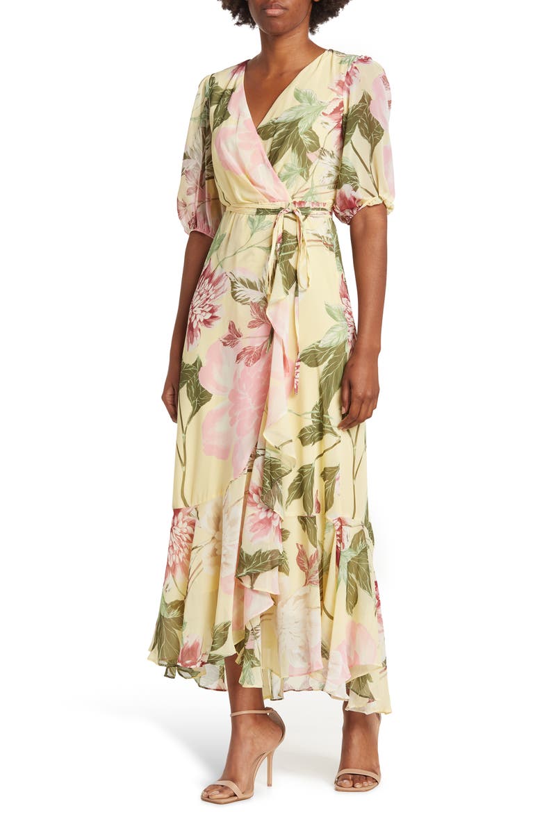 Gabby Skye Elbow Sleeve Surplice Neck Maxi Dress, Main, color, 