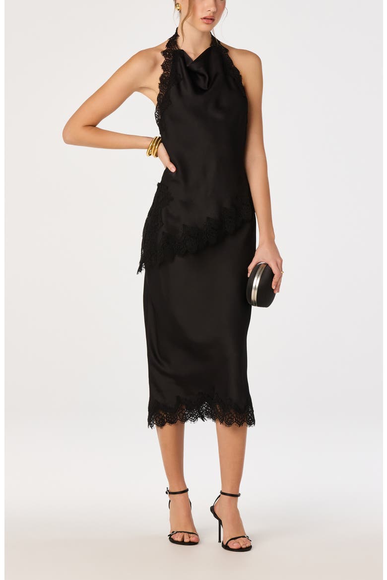 Blossom Lace Trim Midi Skirt, Alternate, color, BLACK