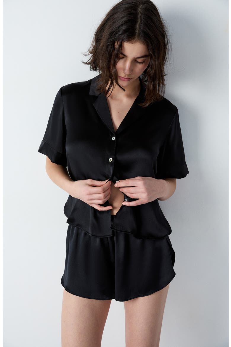 Pearly Silk Pajama Top, Alternate, color, BLACK