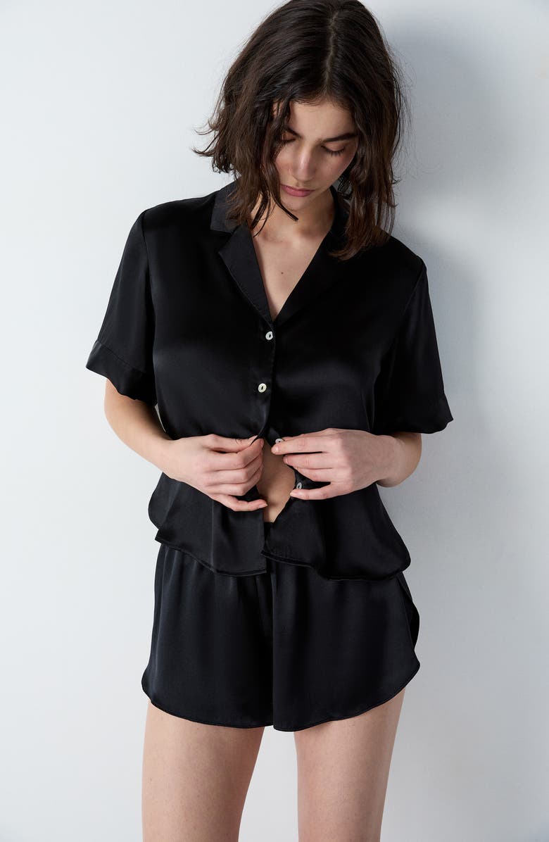 Etam Pearly Silk Pajama Top, Alternate, color, Black