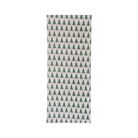Stonewashed Cotton Printed Table Runner with Christmas Tree Pattern