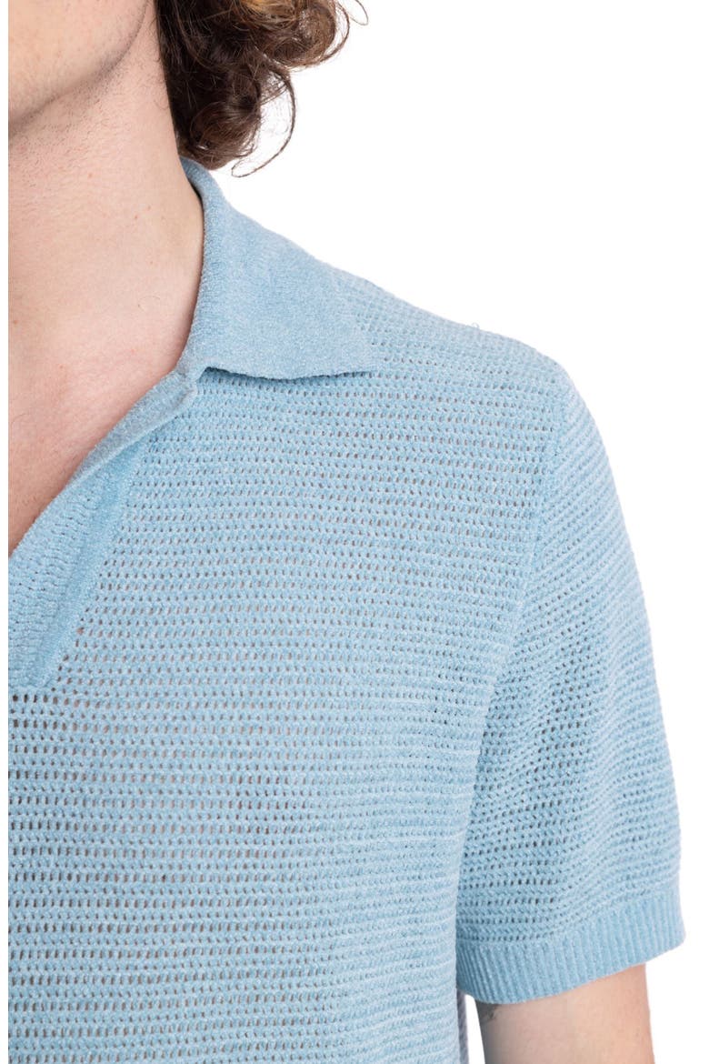 Open Knit Johnny Collar Polo, Alternate, color, LIGHT BLUE CHENILLE