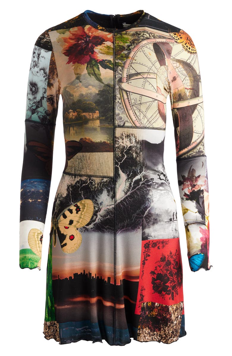 Alice + Olivia Delora Photo Print Long Sleeve Mesh Minidress, Alternate, color,