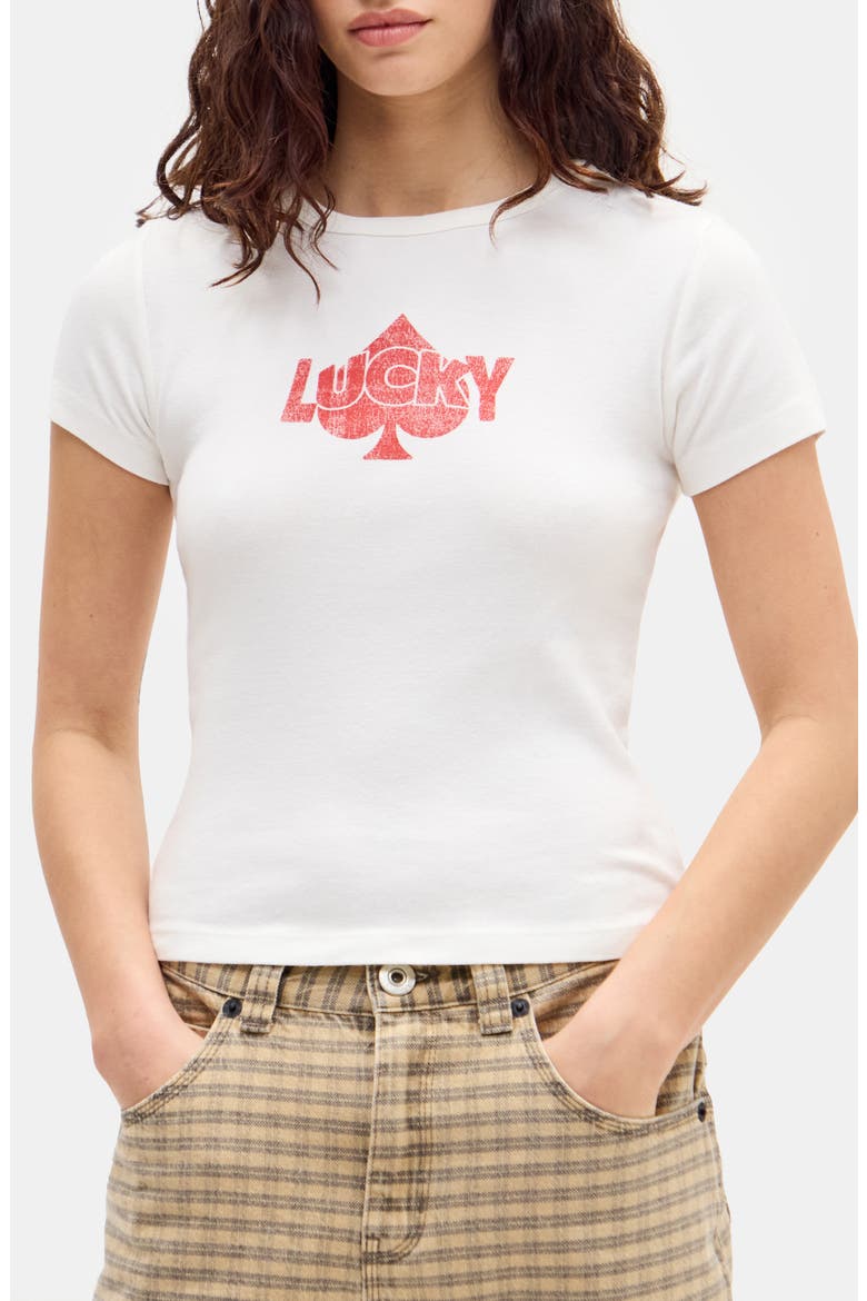 Lucky Spade Graphic Baby Tee, Main, color, WHITE