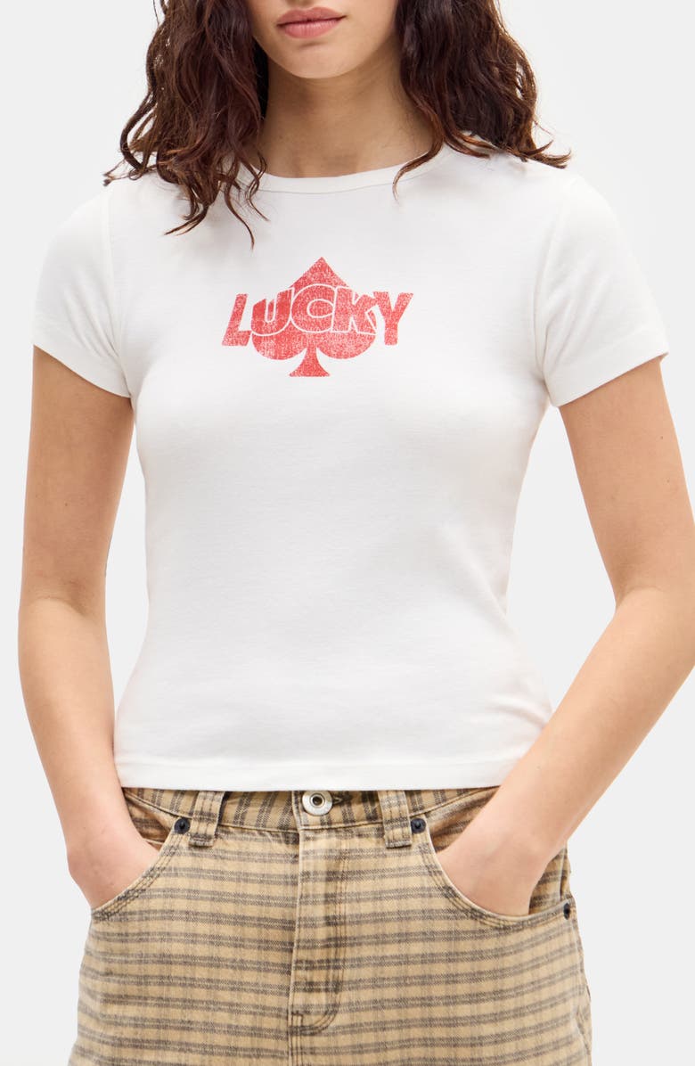 BDG Urban Outfitters Lucky Spade Graphic Baby Tee, Main, color, White