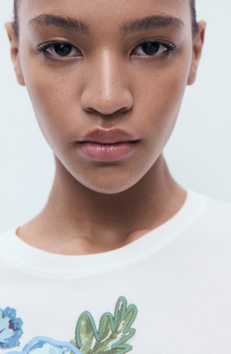 MANGO Floral Print Cotton T-Shirt, Alternate, color, Off White