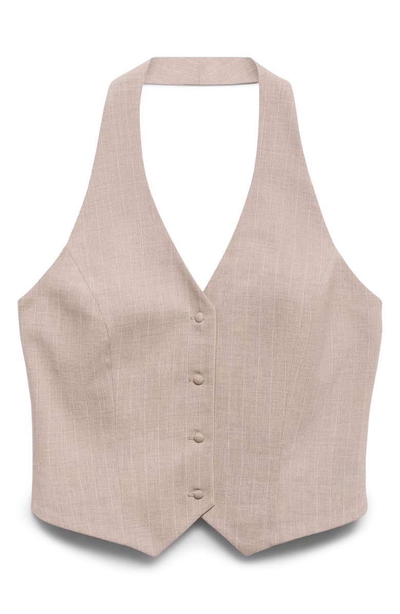 MANGO Pinstripe Halter Vest, Alternate, color, Beige