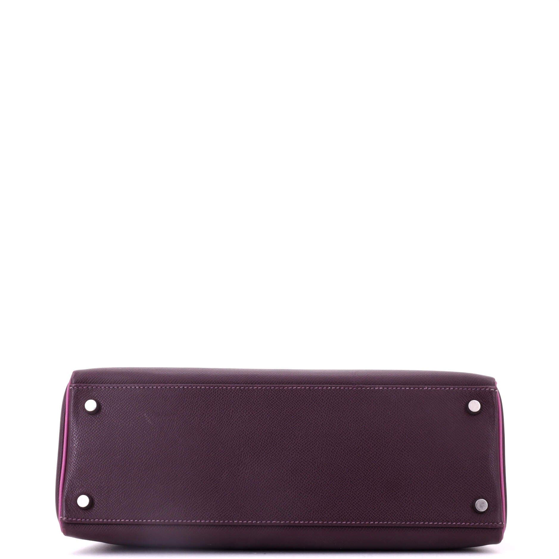 Pre-Owned Hermes Kelly Handbag Bicolor Epsom with Palladium Hardware 32, Alternate, color, Bicolor-Raisin/Cyclamen