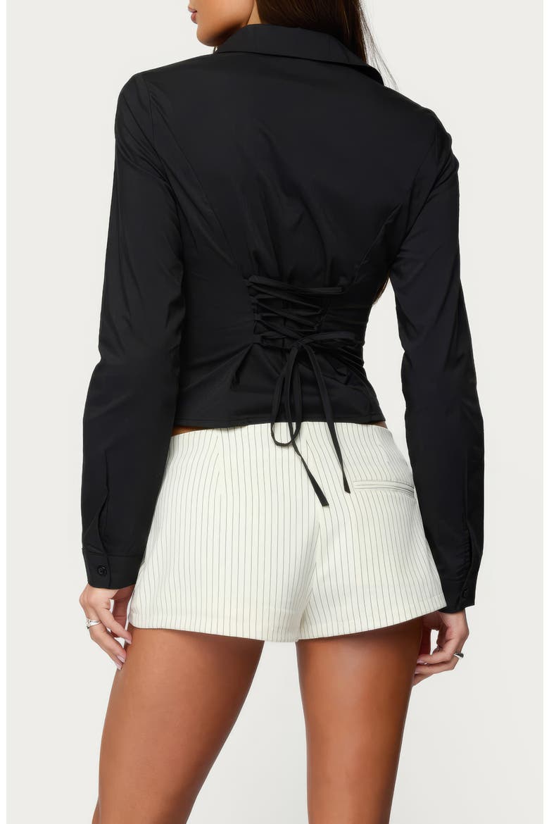 Amelia Lace-Up Button-Up Shirt, Alternate, color, BLACK