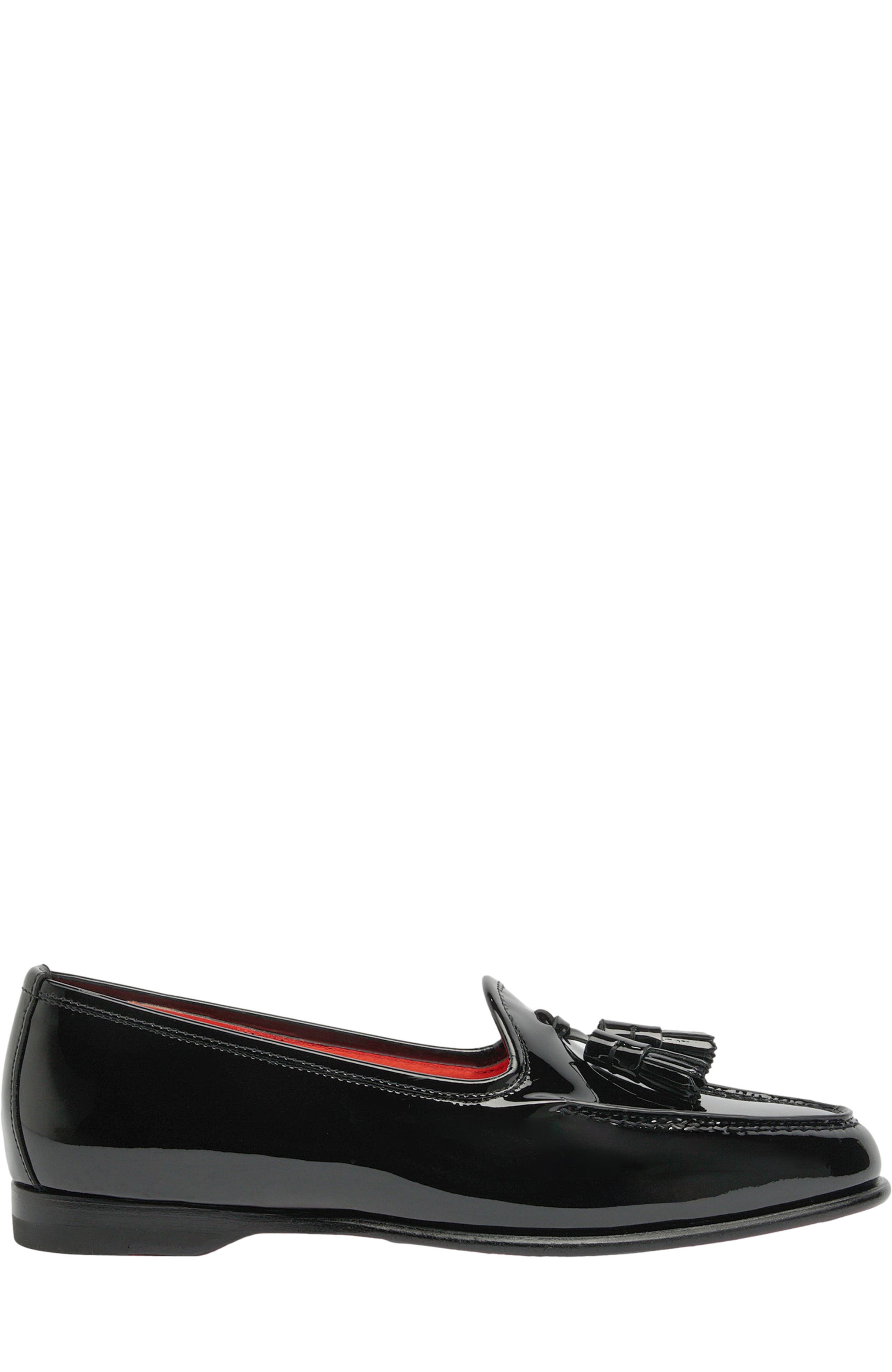 Santoni Women's Andrea Black Patent Tassel Loafer, Main, color, Black
