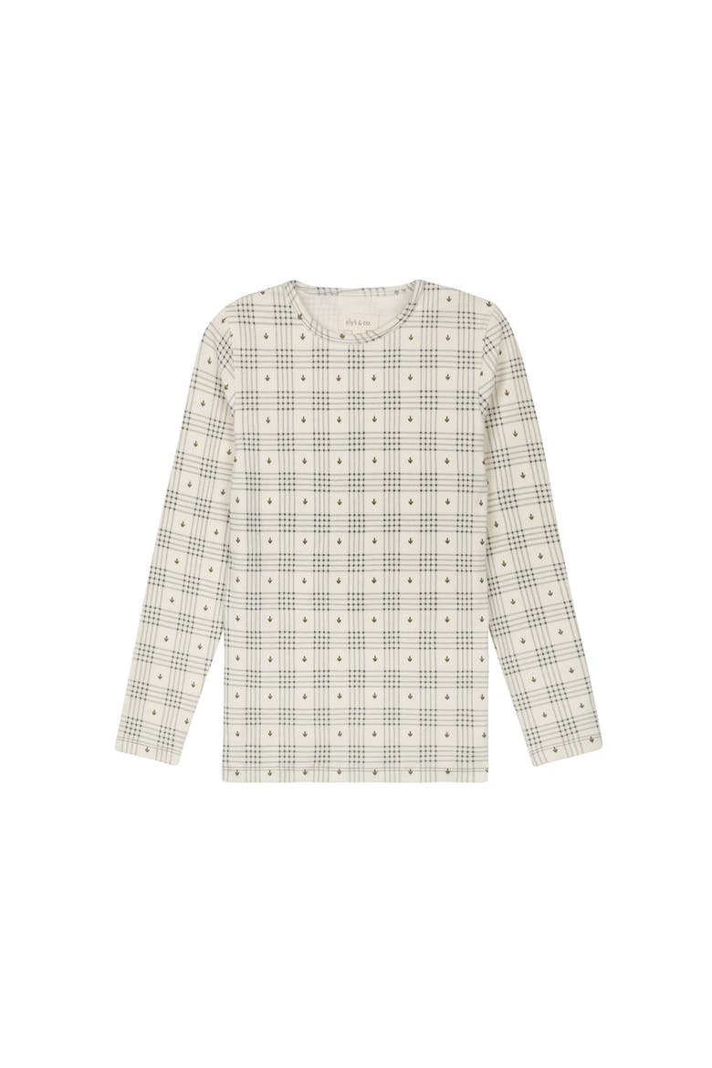 Cotton Floral Plaid Collection - Ruffle Neck Tee, Alternate, color, Ivory/Blue
