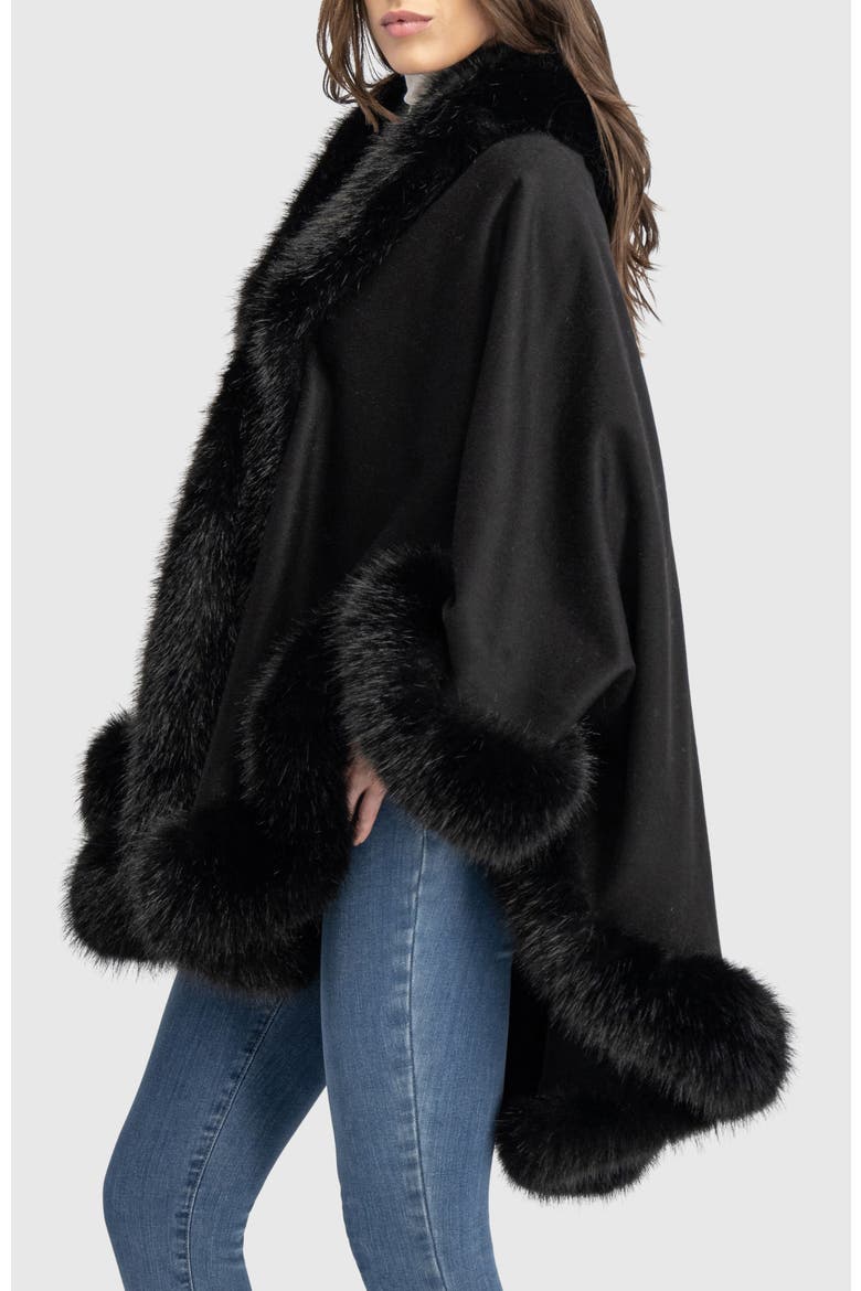 Cashmere & Wool Blend Cape With Fur-Free Fox (Faux Fur) Trim, Alternate, color, BLACK