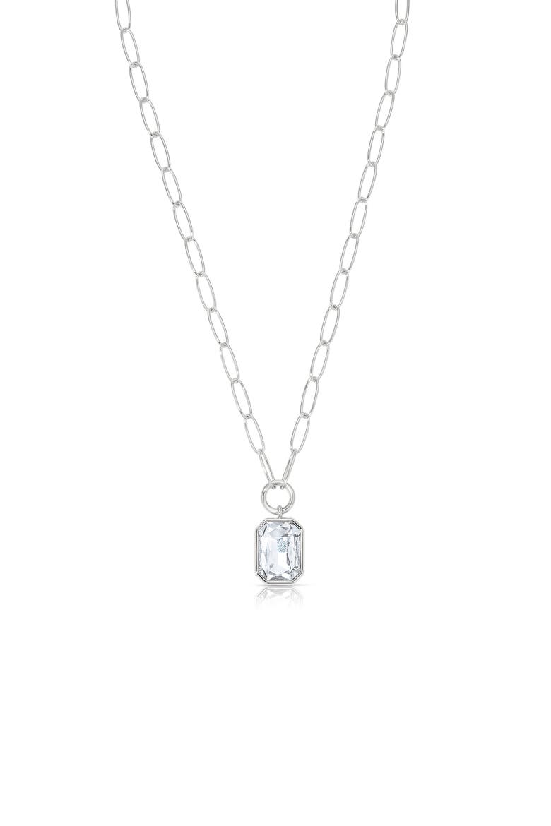 Deco Crystal Pendant Necklace, Main, color, SILVER