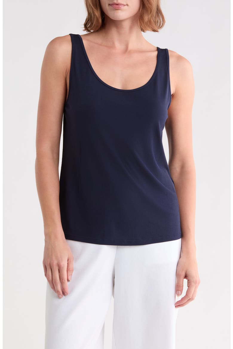 Slim Fit Scoop Neck Silk Tank, Main, color, MIDNIGHT