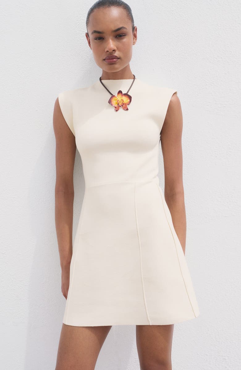 MANGO Domino Knit Fit & Flare Minidress, Alternate, color, Light Beige