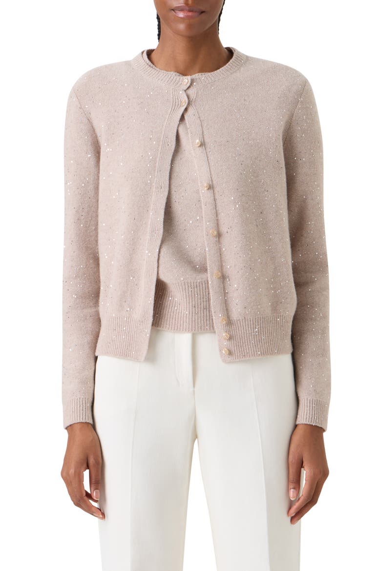 Sequin Virgin Wool & Cashmere Blend Cardigan, Main, color, BEIGE