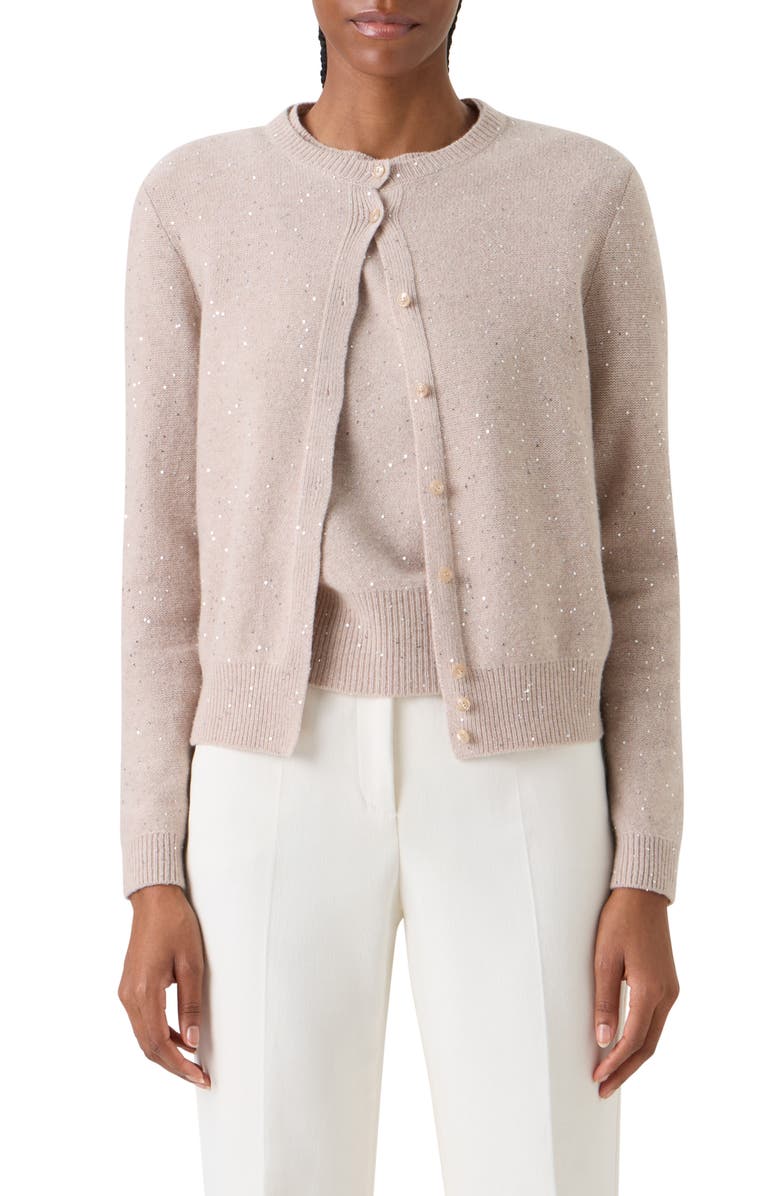 Akris Sequin Virgin Wool & Cashmere Blend Cardigan, Main, color, Beige