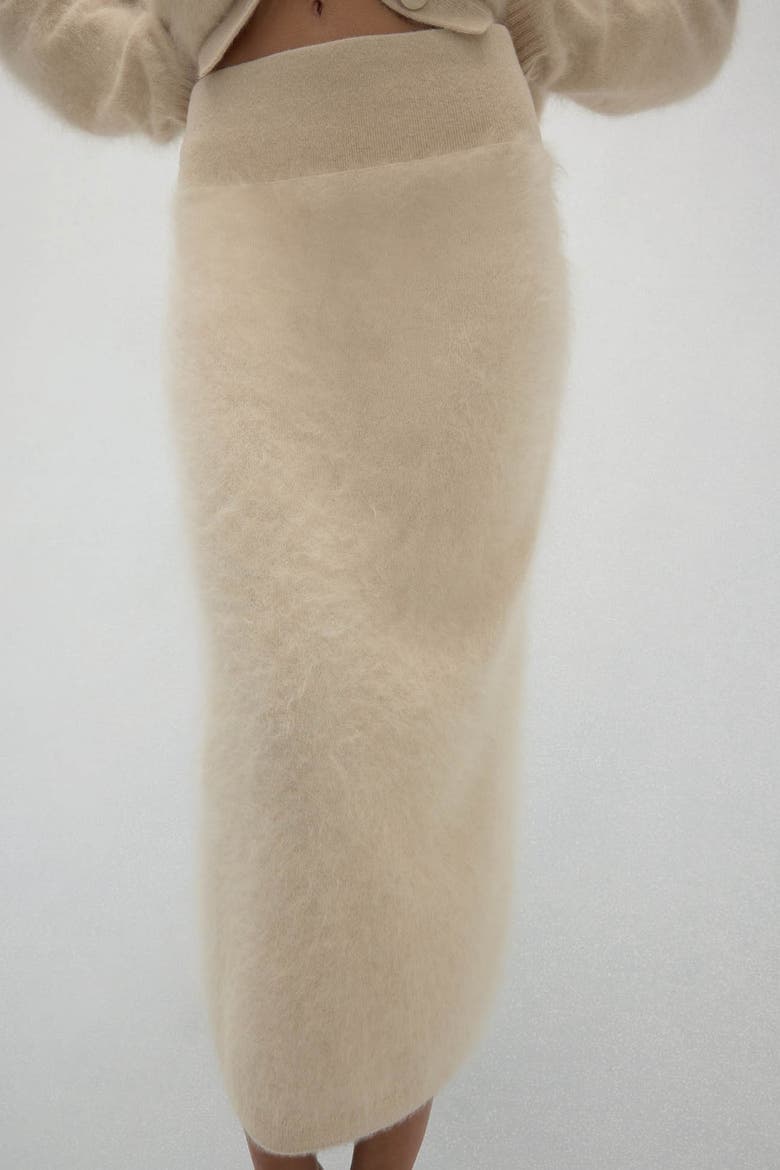 Francesca Brushed Cashmere Midi Skirt, Alternate, color, Barley