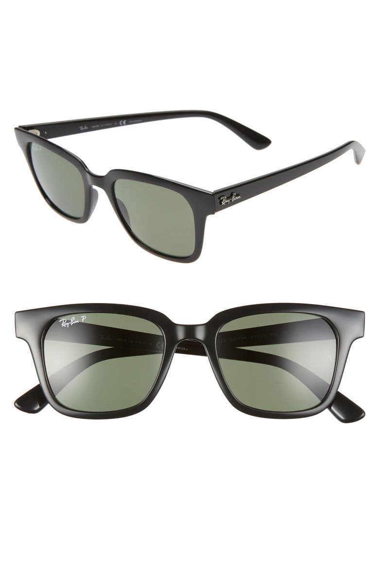 Wayfarer 51mm Polarized Sunglasses, Main, color, BLACK/ DARK GREEN POLAR