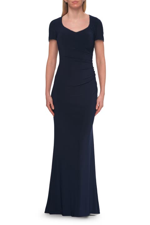 Short Sleeve Jersey Gown with Sweetheart Neckline
