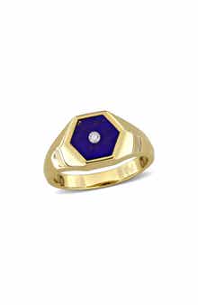 DELMAR Lazuli Lapis & Diamond Hexagon Ring - 0.04ct.