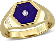 DELMAR Lazuli Lapis & Diamond Hexagon Ring - 0.04ct.