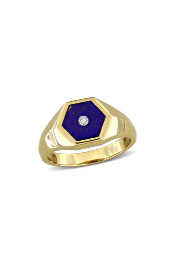 Delmar Gender Inclusive Lazuli Lapis & Diamond Hexagon Ring In Blue