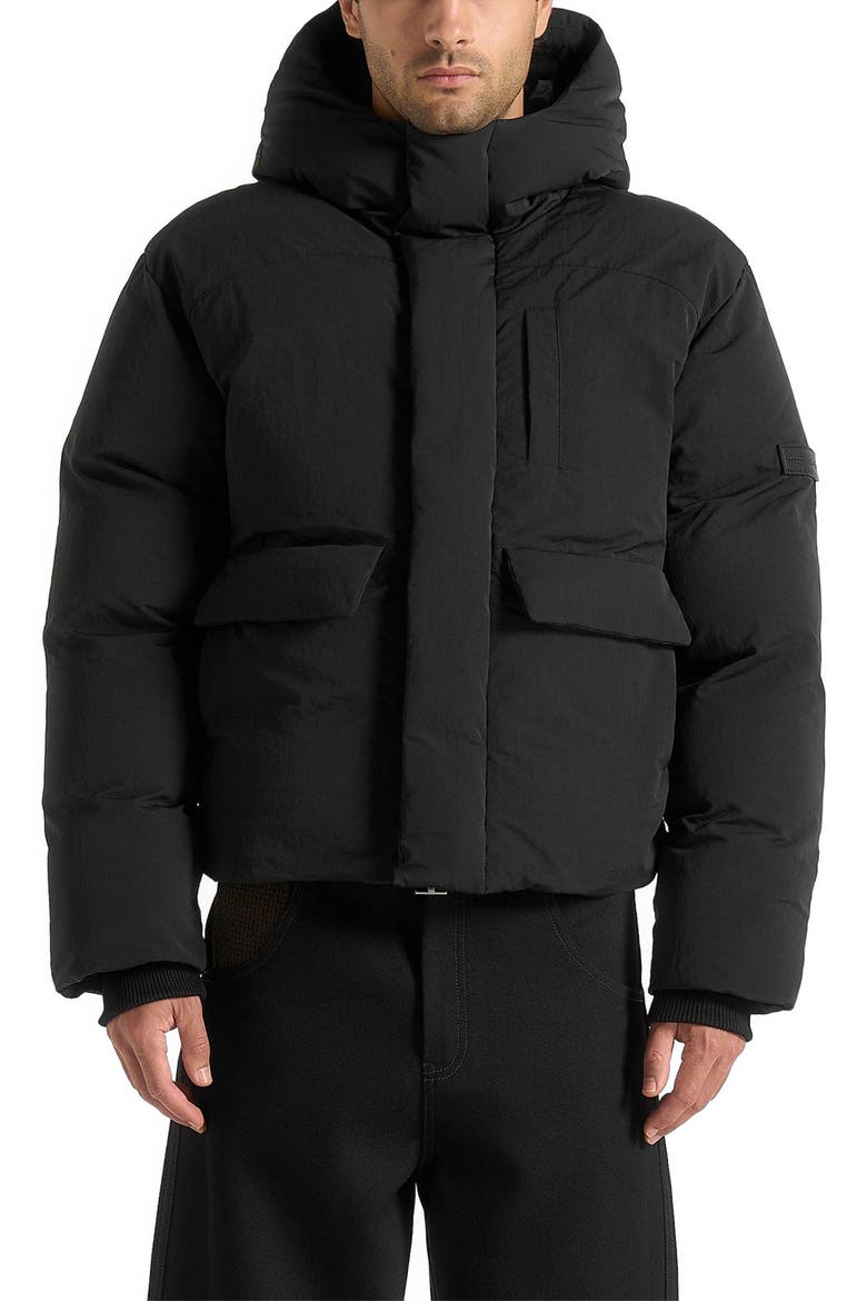 Casey Unisex Minimal Raglan Puffer Jacket, Main, color, Black