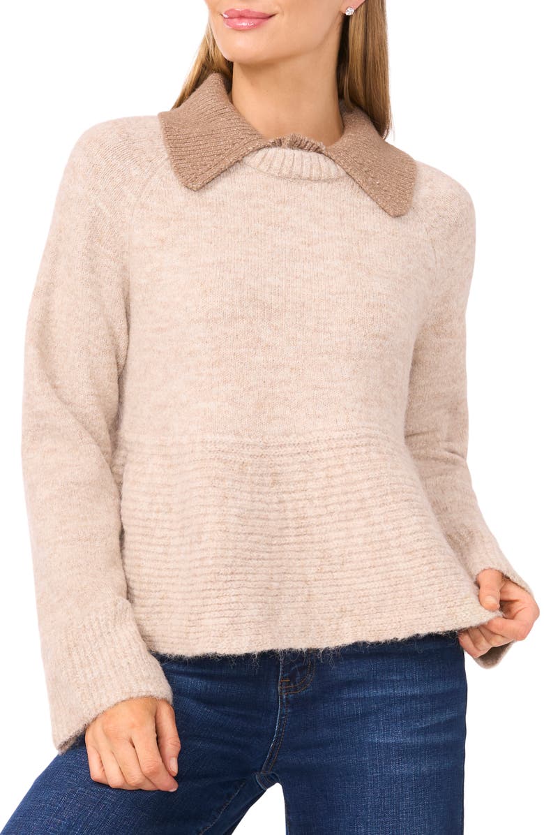 CeCe Collar Peplum Sweater, Main, color, Oatmeal